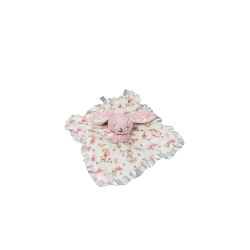 Little Me Floral Bunny‎ Baby Blanket Pink White Satin Ruffle Trim Security Soft